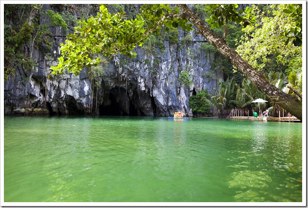 Boat coming out of the cave on the Underground River